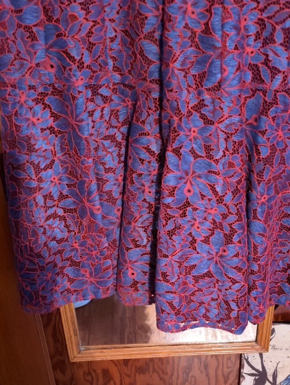 Tommy Hilfiger Burgundy and Blue Floral Lace Midi Dress